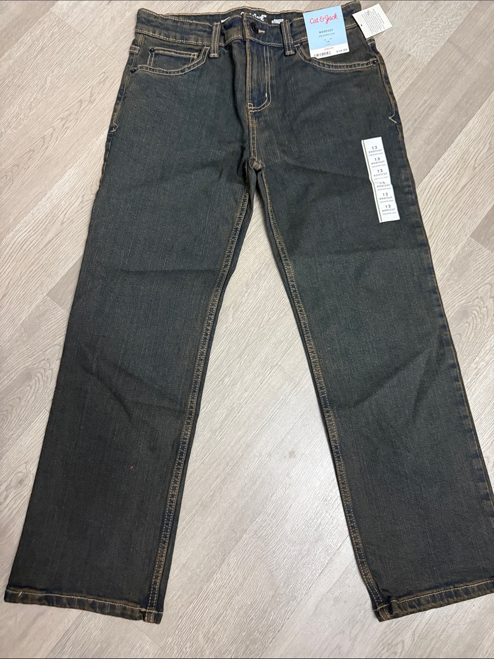 Cat & Jack Men's Straight Jeans in Dark Gray with Tan Stitching